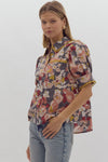 Entro Charcoal Floral Top with Scalloped Trim