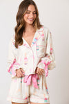 Peach Love Ring & Champagne & Glass Printed Pajama Set