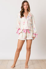 Peach Love Ring & Champagne & Glass Printed Pajama Set