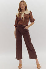 Entro Coffee High Waist Wide Leg Corduroy Pants