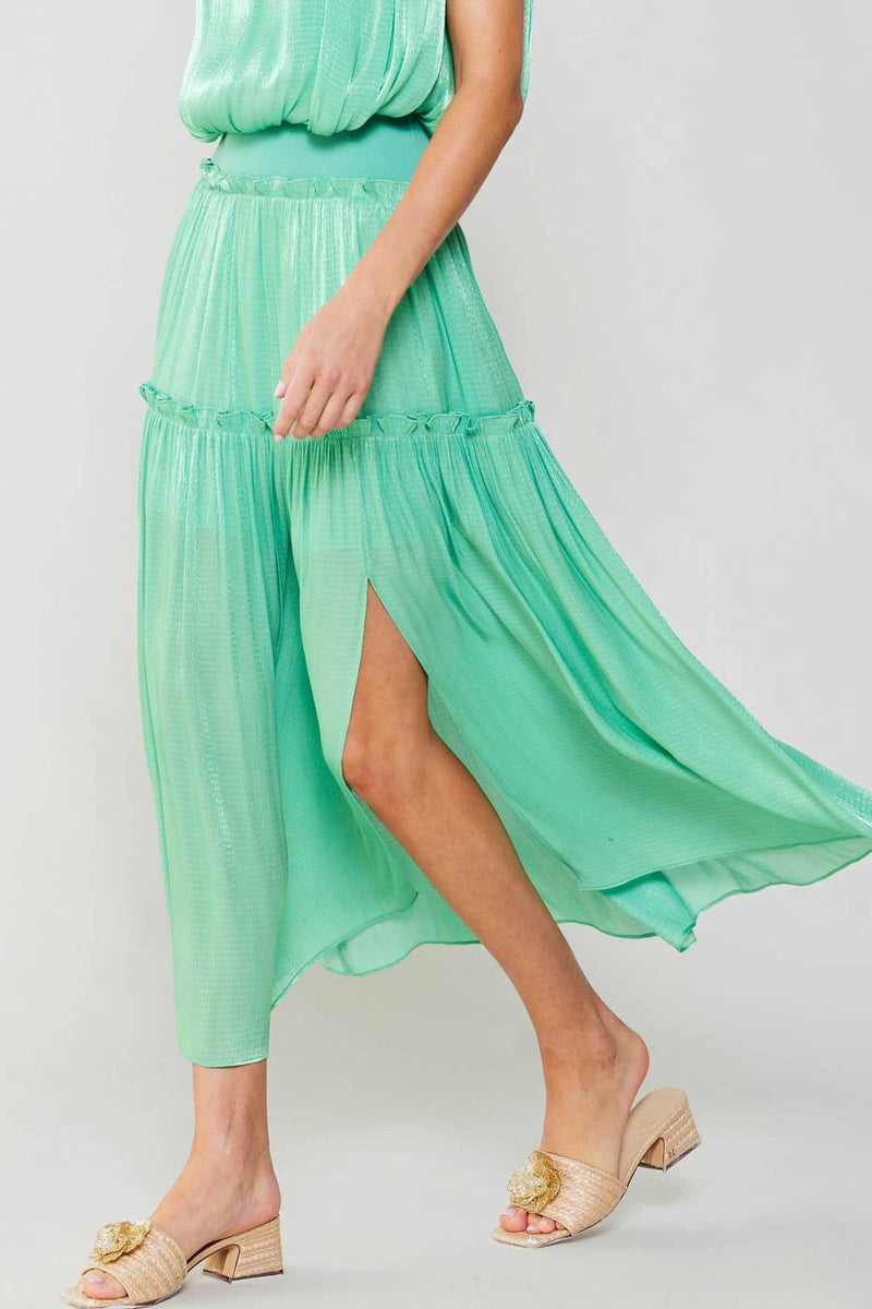 Current Air Cool Green Ruffled Two-Tier Long Skirt