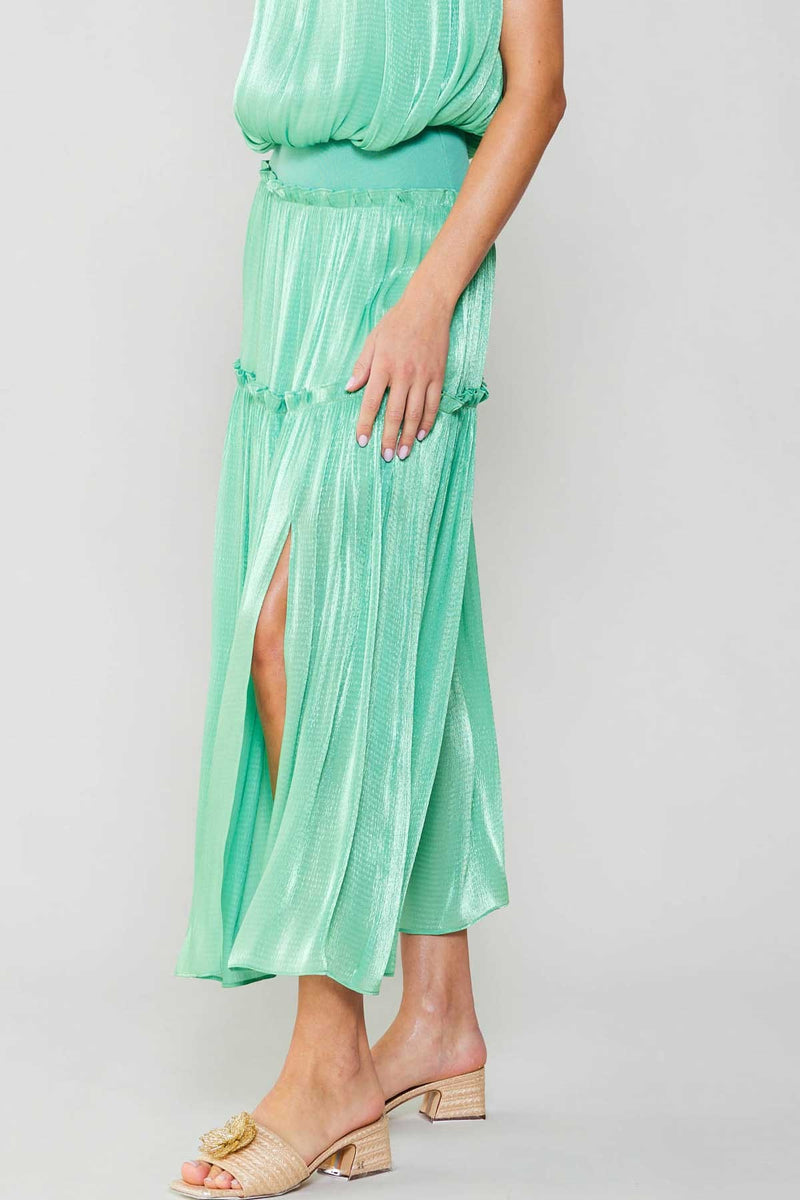 Current Air Cool Green Ruffled Two-Tier Long Skirt