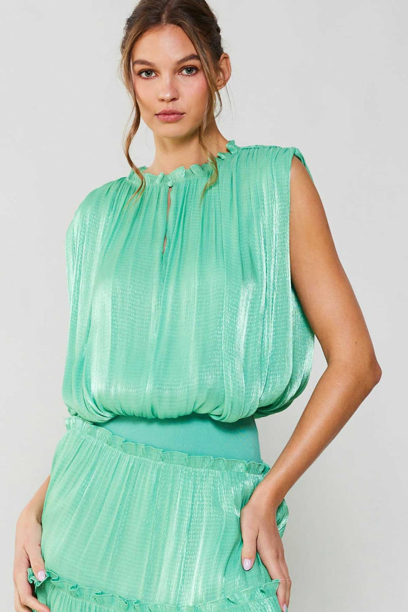 Current Air Cool Green Cropped Shirring Top
