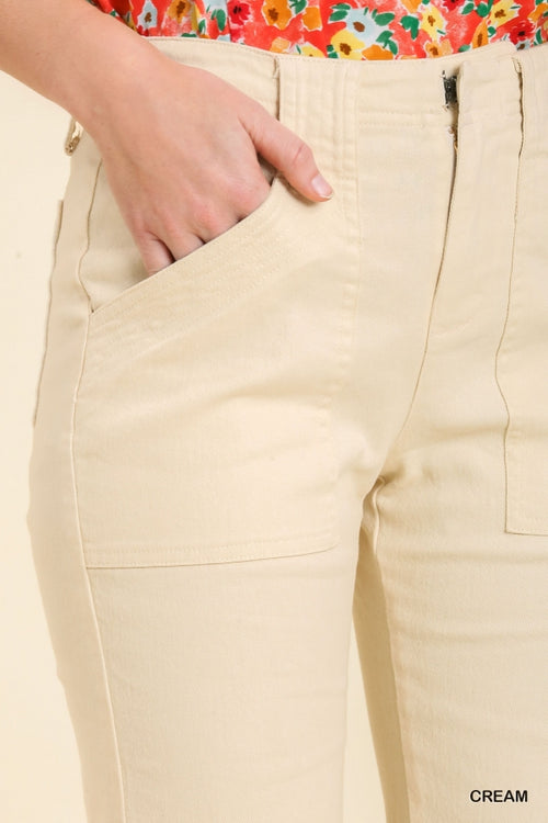Umgee Cream Denim Trouser Pants with Pockets