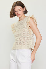 Skies Are Blue Natural Crochet Flutter Sleeve Top