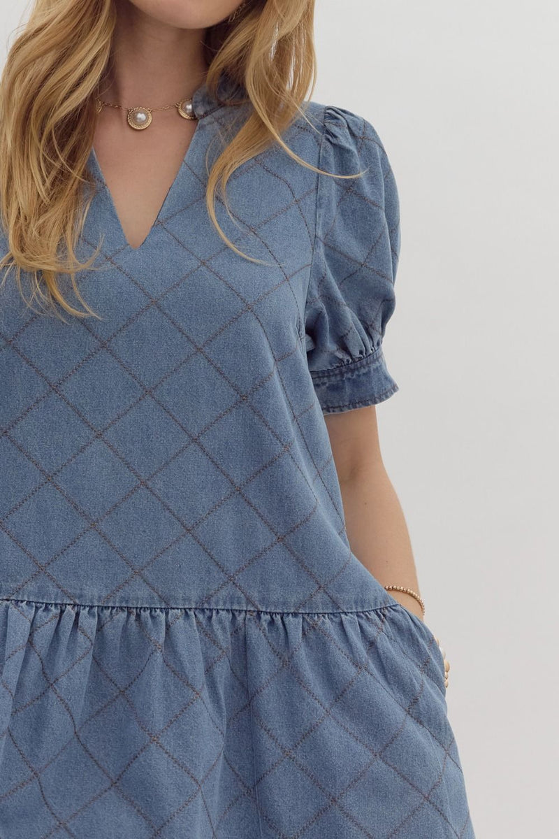 Entro Quilted Denim Short Sleeve Dress