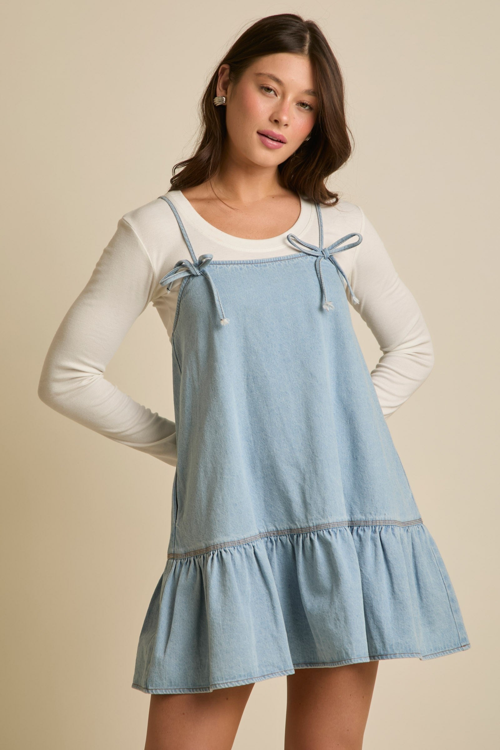 ADORABLE BACK RIBBON DENIM DRESS ワンピース
