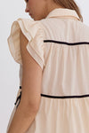 Entro Ecru Button Down Ruffle Sleeve Mini Dress