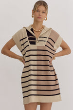 Entro Ecru Multicolor Ribbed Colorblock Mini Dress with Zipper