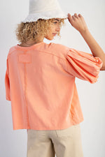 Easel Fanta Cotton Jersey Knit Bubble Sleeve Top