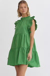 Entro Green Pleated Sleeve Dress