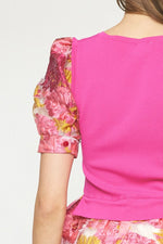 Entro Hot Pink Textured Floral Layered Sweater Top