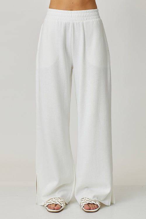 Risen White Soft Wide Leg Lounge Pants with Slits