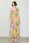 Skies Are Blue Tropical Pink Guava  Printed Pleated Maxi Dress