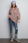 Easel Mocha Dolman Sleeve Gauze Cotton Top