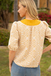 Voy Mustard and Ivory Suede Lace Up Printed Top