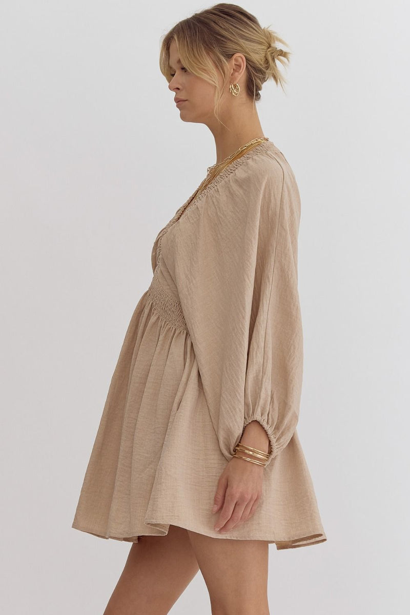 Entro Oatmeal Textured Vneck Dress