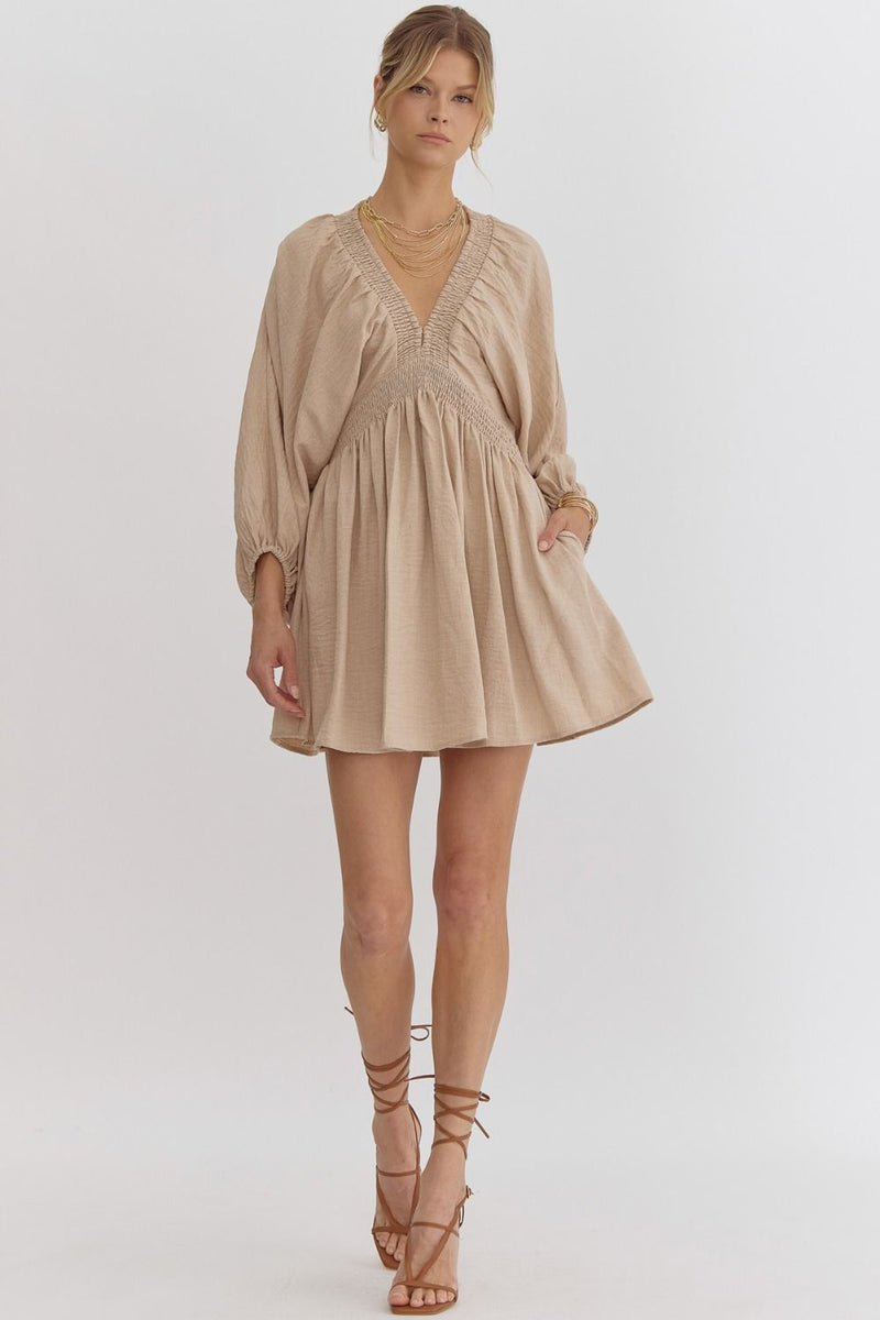 Entro Oatmeal Textured Vneck Dress