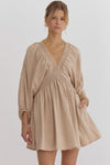 Entro Oatmeal Textured Vneck Dress