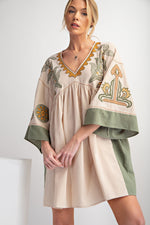 Easel Khaki Olive Embroidered Dress