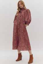 Entro Pink and Brown Floral Poplin Dress