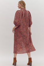 Entro Pink and Brown Floral Poplin Dress