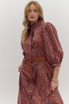 Entro Pink and Brown Floral Poplin Dress