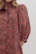 Entro Pink and Brown Floral Poplin Dress