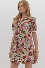 Entro Pink Floral Mini Dress with Banded Trim