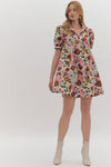 Entro Pink Floral Mini Dress with Banded Trim