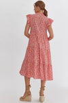 Entro Pink Ruffle Sleeve Floral Midi Dress