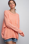Easel Pomelo Long Sleeve Ribbed Mineral Washed Top