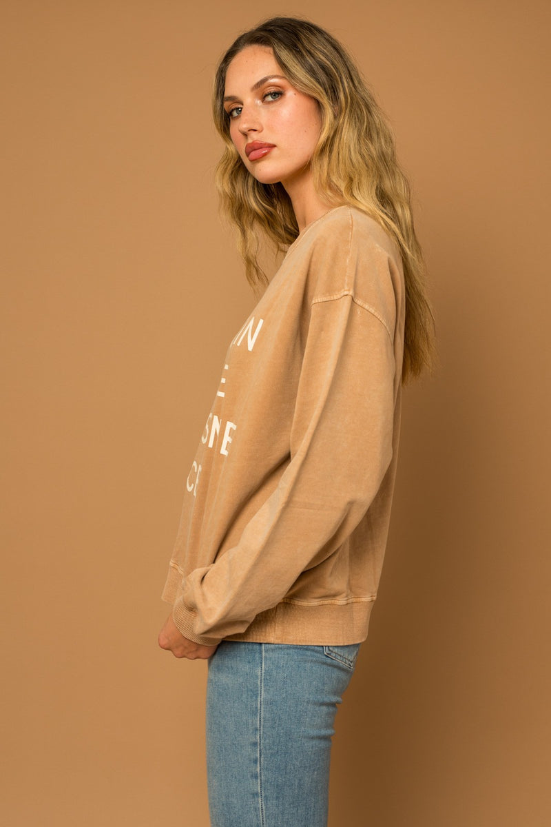 Gilli Tan Round Neck Long Sleeve Pumpkin Sweatshirt