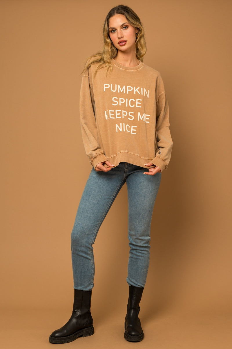 Gilli Tan Round Neck Long Sleeve Pumpkin Sweatshirt