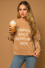 Gilli Tan Round Neck Long Sleeve Pumpkin Sweatshirt