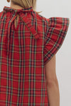 Entro Red Plaid Ruffle Sleeve Top