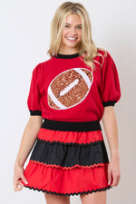 Peach Love California Red and Black Poplin Colorblock Skirt