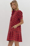 Entro Red Plaid Ruffle Trim Dress