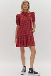 Entro Red Plaid Ruffle Trim Dress