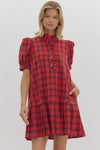 Entro Red Plaid Ruffle Trim Dress