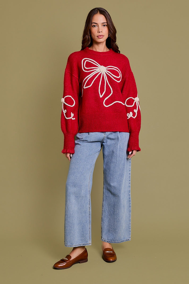 Gilli Red and Cream Ribbon Sweater