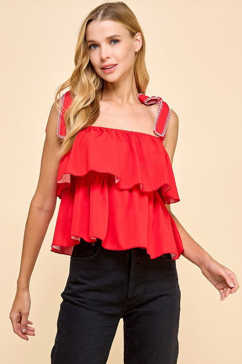 TCEC Red Tiered Ruffle Top