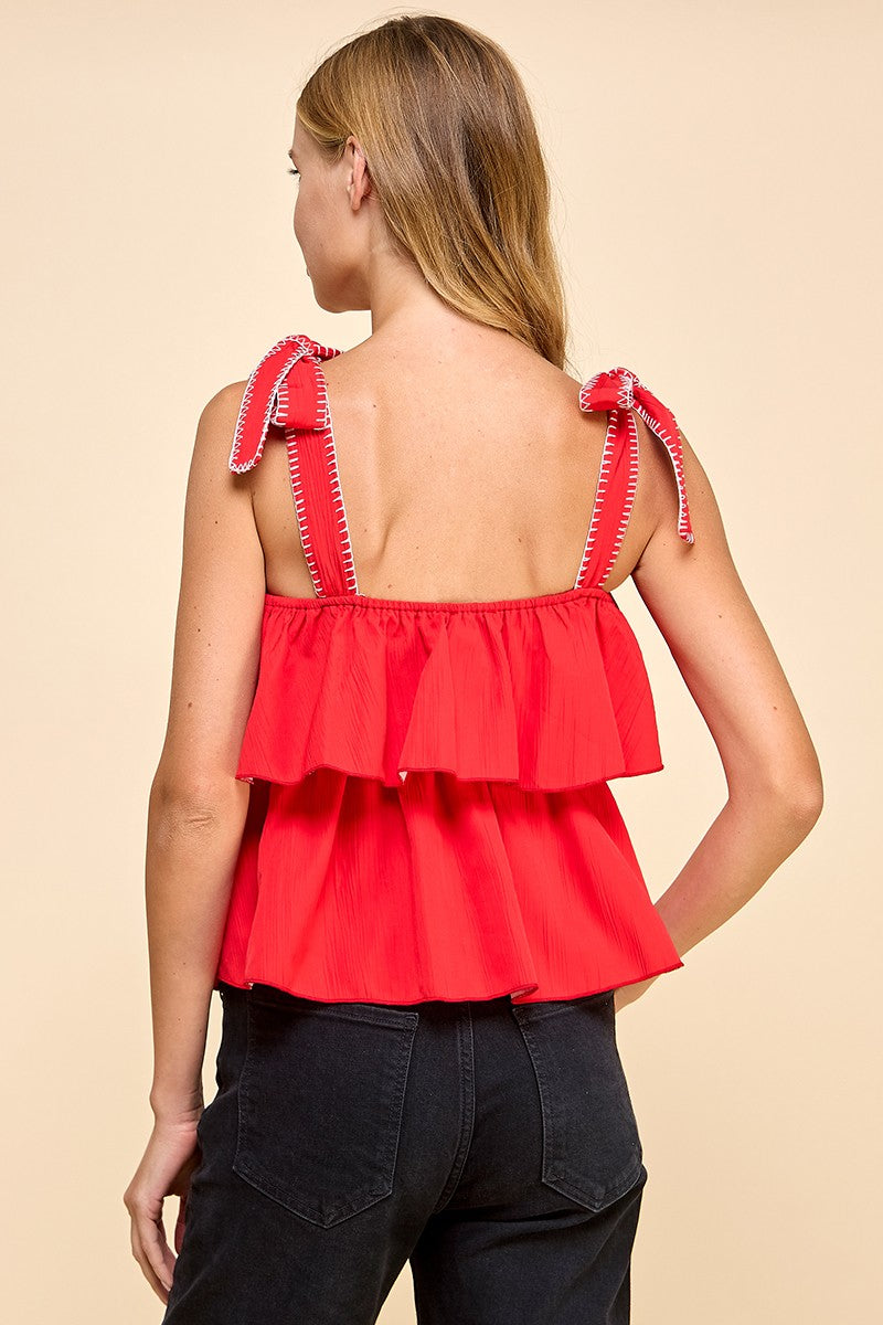 TCEC Red Tiered Ruffle Top