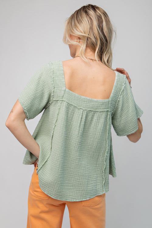 Easel Sage Mineral Washed Cotton Gauze Top