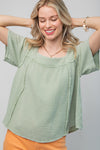 Easel Sage Mineral Washed Cotton Gauze Top