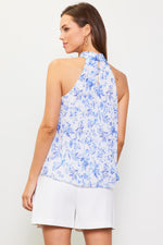 Skies Are Blue French Blue Halter Top with Removeable Rosette