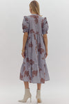 Entro Slate Blue Floral Dress with Scalloped Trim