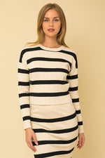 Gilli Cream and Black Stripe Ribbed Sweater Top