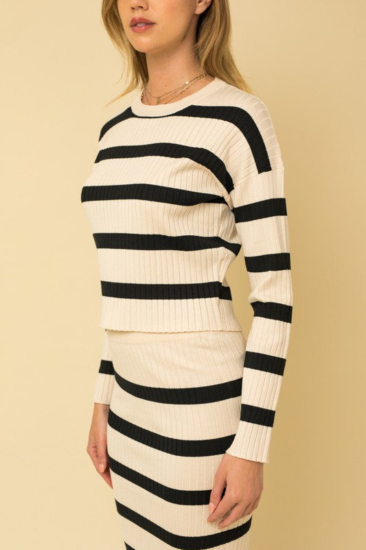 Gilli Cream and Black Stripe Ribbed Sweater Top