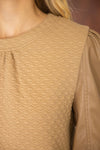 Voy Taupe Faux Leather Long Sleeve Textured Sweat Top